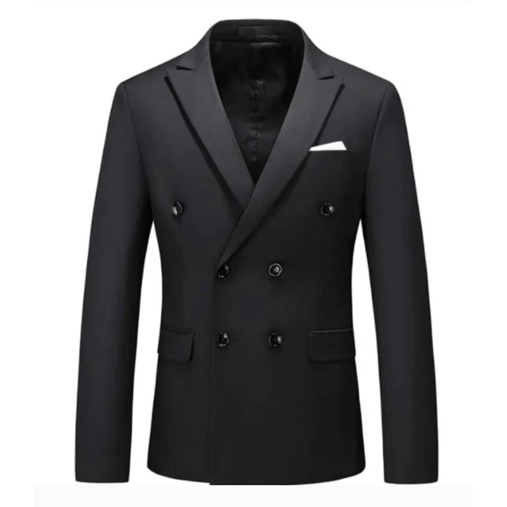 Men’s Mogu Black Double Breasted Suit Jacket Blazer Notched Lapel Size 42 NWT